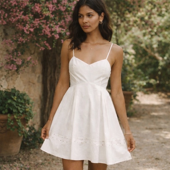 NWT: Derek Lam Eton Embroidered Poplin Eyelet Spaghetti Strap Pleated Mini Dress - Picture 1 of 14